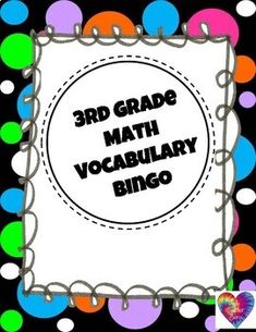 the 3rd grade math vocably bingo game is in front of a polka dot background