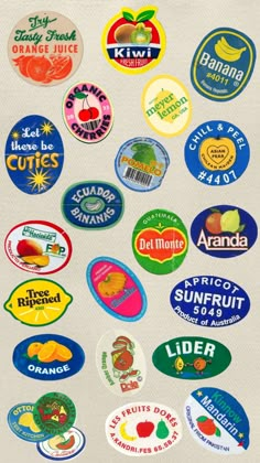 many different types of stickers on a white surface