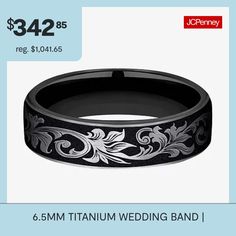 a black and white wedding band with an ornate design on the inside, $ 34 95