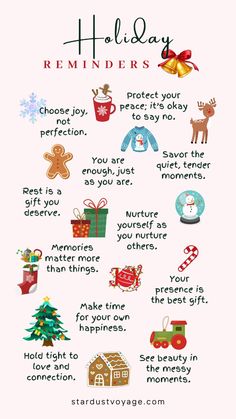 take it easy this holiday season. remember to slow down, enjoy the small moments, and be kind to yourself. it’s okay to rest, say no, and choose what truly matters to you. keep these gentle reminders close as you navigate the festive chaos.
#reminder #womenempowerment #holiday #christmas Self Care Holidays, Holiday Reminders Mental Health, December Mental Health, December Reminders, December Reset, Holiday Reminders, Holiday Mental Health, Christmas Mental Health, Holiday Self Care