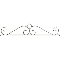 a black iron shelf with an ornate design on the top and bottom, against a white background