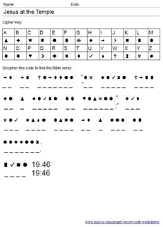 a printable worksheet with numbers and letters for the word jesus at the temple