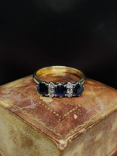 This beautiful ring dates from circa 1970/80s well crafted featuring sparkling natural sapphire and diamond set in 18ct white gold with yellow gold shank marked 18ct.  UK size - L1/2 US size - 6  Message me any questions Decorative Set, Diamond Set, Yellow Gold Ring, Beautiful Ring, Natural Sapphire, Sapphire Diamond, Cluster Ring, Diamond Solitaire, Yellow Gold Rings