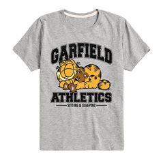 Add the finishing touch to your kid's outfit with this fun Garfield Athletics Sleeping Graphic Tee. FEATURES Crewneck Short sleevesFABRIC & CARE Solid colors: cotton; Heather colors: cotton, polyester Machine wash Imported Size: Large. Color: Heather Gray. Gender: male. Age Group: kids. Garfield Sleeping, Toddler Boy Outfits, Top Graphic Tees, Tee Shop, Heather Gray, Toddler Outfits, Boy's Clothing, Heathers, Fitness Fashion