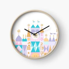 a clock with an image of a castle on the front and sides, in pastel colors