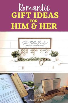 the cover of romantic gift ideas for him and her, with text overlaying it