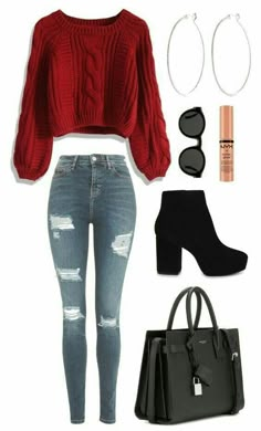 Tween Outfits, Red Sweater, Teenager Outfits, Casual Winter Outfits, Woman Fashion, Girls Fashion Clothes, Fall 2018, Teenage Fashion Outfits, Outfits Casual