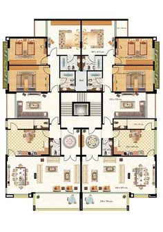 the floor plan for a four bedroom apartment with three bathrooms and two separate living areas