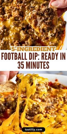 Easy 5-Ingredient Football Dip | Cheesy, meaty, and customizable—this dip is sure to be a hit at your next game-day party!