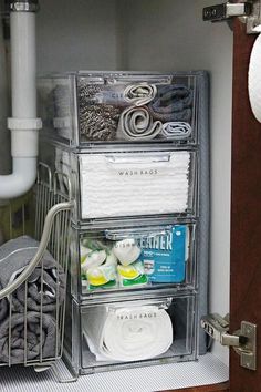 the drawers are organized and ready to be used in the bathroom or for organization purposes