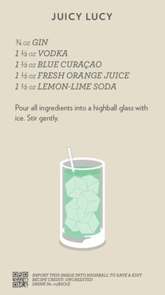 a poster with an image of a glass filled with ice cubes and the words juicy lucky