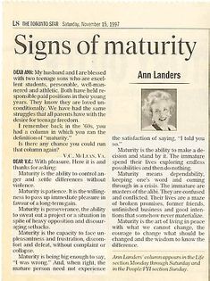 an article about the signs of matruity