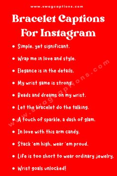 a red poster with the words bracquet captions for instagramm on it