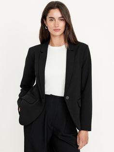 notched lapel long sleeves buttoned cuffs single-button front flap pockets fitted hits at hip models are approx.  5'9" and wear sizes s (4), l (12), and xl (18)machine wash according to the care instruction label  . Best Holiday gift for Women , perfect Blazers for Christmas! Cheap Tailored Black Blazer, Notched Blazer With Pockets, Notched Solid Blazer For Work, Notched Blazer For Work, Career Blazer With Pockets, Solid Color Notched Blazer For Workwear, Single Breasted Flat Front Blazer, Career Notched Blazer With Single Button, Solid Notched Blazer For Workwear