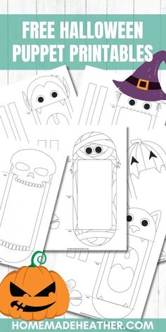 free halloween puppett printables for kids to color and cut out on the table