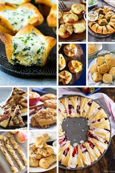 many different types of desserts and pastries are shown in this photo collage