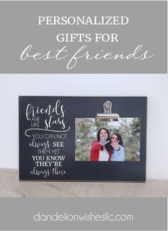 a black frame with the words personalized gifts for best friends on it and an image of