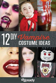 there are many different halloween costumes in this collage with the words, 12 diy vampire costume ideas