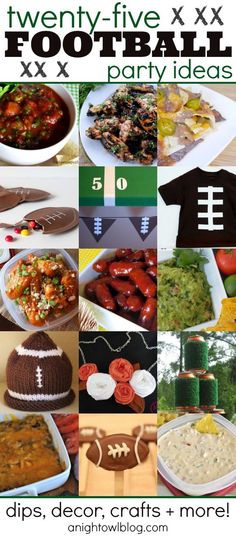 a collage of football party food and decorations