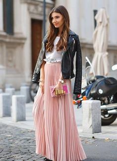 pleated maxi skirt, pink skirt, trendy long skirt - Crystalline Pleated Maxi Skirt Outfit, Midi Skirts Style, Pleated Skirt Outfit, Pink Pleated Skirt, Pleated Skirt Dress, Maxi Rok, Maxi Skirt Outfits, Rock Outfit, Pleated Long Skirt