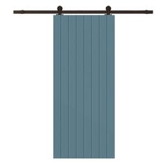 an image of a blue sliding door with metal bars on the top and bottom part