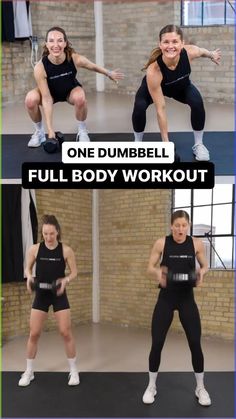 two women in black shirts and shorts doing exercises with dumbbells