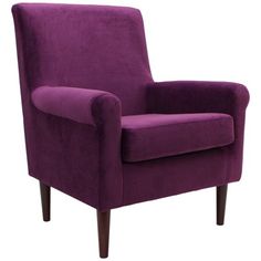 a purple chair sitting on top of a white floor