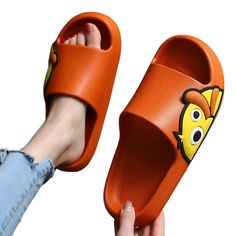 The Cartoon Duck Print Chunky Slides are a fun pair of slides everyone will enjoy! With two style variations, the quacking duck sits on the top of the slides or on the sides. The Cartoon Duck Print Chunky Slides are easy to slip on and off and are very comfortable! Walk-in style! FEATURES: Style Open Toe Season Spring/Summer Sole Flat Vamp material EVE COMFORTABLE MATERIAL: The Cartoon Duck Print Chunky Slides are made of high-density material. These are light, soft, breathable, and waterproof, Playful Non-slip Slip-on Slides, Fun Non-slip Slides For Spring, Comfortable Orange Slides With Round Toe, Comfortable Orange Round Toe Slides, Fun Slide Slippers For Spring, Orange Non-slip Casual Slippers, Spring Slip-on Slides With Fun Style, Spring Slip-on Slides In Fun Style, Spring Fun Slip-on Slides