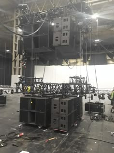 the stage is being set up for an upcoming concert or show with lights and sound equipment