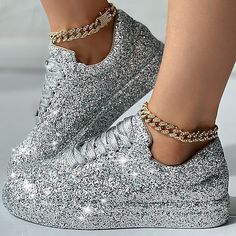 Category:Sneakers; Upper Materials:Satin; Embellishment:Rhinestone,Sequin; Season:Spring,Fall; Heel Type:Flat Heel; Gender:Women's; Activity:Walking; Toe Shape:Round Toe; Style:Casual,Comfort,Minimalism; Heel Height(inch):<1; Outsole Materials:Rubber; Occasion:Outdoor,Daily; Closure Type:Lace-up; Pattern:Solid Color,Glow in the Dark; Listing Date:08/03/2023; Production mode:External procurement; 2024 Trends:Glitter Crystal Sequined Jeweled,Comfort Shoes,Plus Size,Platform Sneakers,Sparkling Shoe Sequins And Sneakers Party, Sparkly Shoes Outfit, Sparkly Sneakers, Party Shoes Women, Bling Sneakers, Rhinestone Sneakers, Diamond Shoes, Sequin Flats, Plateau Sneaker