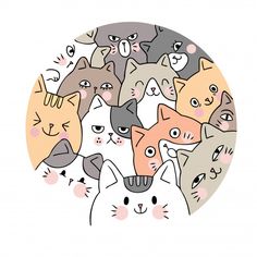 a bunch of cats that are in the middle of a circle