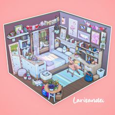 this is an image of a bedroom in the style of barbie's dollhouse