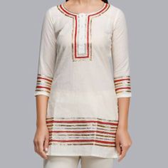 New With Tag Made From Kora Cotton Come With Kurta Top And Dupata No Pant White Casual Top For Festive Season, White Casual Tops For Festive Occasions, White Casual Festive Top, Casual White Top For Festive Season, Festive White Straight Kurta Top, White Embroidered Straight Kurta Top, Festive White Tops With Embroidered Border, Traditional White Straight Kurta Top, Fitted White Tunic Blouse