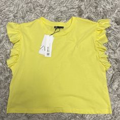 Nwt Yellow Zara Ruffle Sleeve Tshirt. Size Small. Amazing Condition & Never Worn!! Zara Casual T-shirt For Spring, Basic Yellow Tops For Spring, Trendy Zara Summer Top, Zara Trendy Summer Top, Trendy Zara Tops For Summer, Zara Spring Tops In Trendy Styles, Zara Trendy Spring Tops, Zara Trendy Tops For Spring, Trendy Zara Tops For Spring