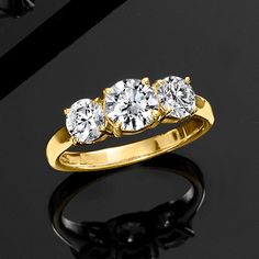 Ross-Simons - 2.00ct t. w. Lab Grown Diamond Three-Stone Ring Round Cut in 14kt Yellow Gold. Size 8. Impeccable sparkle times three! Our exceptional three-stone ring flashes 2.00 ct. t. w. round brilliant-cut lab-grown diamonds in a high-polished 14kt yellow gold setting. Lab-grown diamonds are identical to mined diamonds according to their optical, physical and chemical properties. All Ross-Simons lab-grown diamond jewelry in 14kt gold and platinum (excluding RS Pure designs) includes an IGI La Round Three Stone Ring, Physical And Chemical Properties, Pure Design, Three Stone Ring, Yellow Gold Setting, Three Stone Rings, Ring Diamond, 14kt Gold, Three Stone