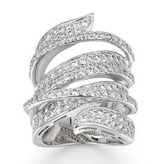 Delicin Jewelry Rhodium Plated Cubic Zirconia Wide Band Cocktail Ring Luxury Cubic Zirconia Filigree Ring In Diamond White, Stylish Rings, Rings Gold, Finger Ring, Ring Color, Types Of Rings, Wide Bands