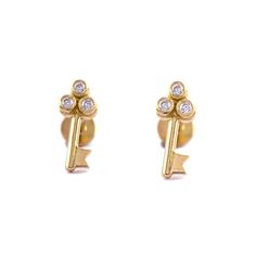 Key Stud Earrings/ 14K Solid Gold Genuine Diamond Key Earrings by NY Minimalist/ Trio Diamond Stud Earrings / Birthday Gift For Her/ Available in 10K, 14K, 18K >> SOLD AS PAIR << * SKU: SGT01042_47324 * Made to Order * Gold Purity: 14K Solid Gold (stamped) * Custom Gold Color: Rose Gold, Yellow Gold, White Gold * Custom Gold Purity: 10K/14K/18K (Charges Apply) * Diamond 100% Genuine Diamond * Diamond Weight: 0.05 ct. * Diamond Color: G-H * Diamond Clarity: SI * Diamond Cut: Brilliant Cut (Excellent) ✦ Product Measurements: * Studs Size: 10 x 4 mm ✦ Size can be customized as requested, please mention the required size in buyer notes (Charges may apply) ✦ Shipping We are located in USA NY, We ship worldwide by USPS, UPS, and FedEx. Since most items are 'made to order', please note that it ma Minimalist Birthday, Key Earrings, Earrings Dainty, Diamond Color, Diamond Clarity, Birthday Gifts For Her, Diamond Earrings Studs, Gold Yellow, Diamond Cut