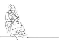 a continuous line drawing of a woman sitting on the ground