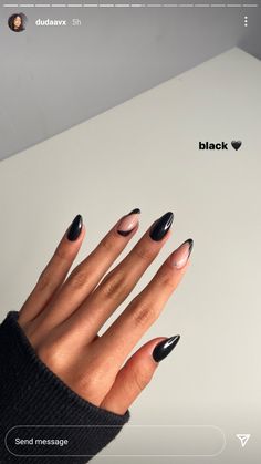 Almond Acrylic Nails Black Tips, Classy Grunge Nails, Black Minimalist Nails Almond, Nails For Hairdressers, Simple Almond Nails Black, Black Simple Nails Almond, Black Gel X Nails Almond, Almond Black Nails Design, Black Detail Nails