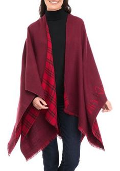 This charming ruana from Calvin Klein reverses from solid to plaid for versatility. | Calvin Klein Women's Plaid Ruana Calvin Klein Wrap Coat, Calvin Klein Woman, Womens Plaid, Scarf Wrap, Women's Accessories, Scarf Accessory, Calvin Klein, Plaid