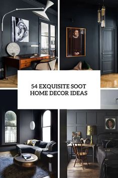 black and white living room decor with text overlay that reads, 54 exquisite soot home decor ideas