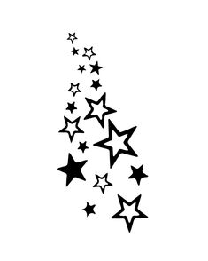 a black and white image of stars falling from the sky to the ground on a white background