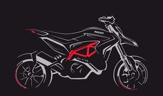 a drawing of a dirt bike on a black background with red and gray accents,