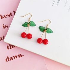 Kawaii Japanese Red Cherry Drop Earrings - Kuru Store Vintage Diamond Earrings, Cherry Drop Earrings, Red Earrings Stud, Cherry Earrings, Red Cherry, Valentines Necklace, Red Earrings, Evil Eye Necklace, Large Earrings