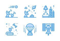 blue and white line icons depicting different types of objects that can be seen in this image