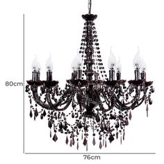 a chandelier with black crystals hanging from it's center, and measurements