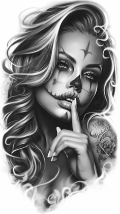 Womans Face Tattoo Design, Illusion Tattoo Ideas, Catrina Drawing, Men Cool Tattoo, Womens Face Tattoo, Women Face Tattoo, Chicano Sleeve, Woman Face Tattoo, Payasa Tattoo