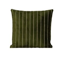 a green and white striped pillow on a white background, with vertical lines in the middle