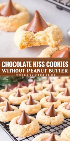 chocolate kiss cookies without peanut butter on a cooling rack with text overlay that reads, chocolate kiss cookies without peanut butter