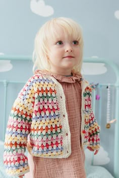 Granny's Little Cardie Crochet pattern by Fran Morgan | LoveCrafts Crochet Baby Cardigan, Crochet Toddler, Haken Baby, Crochet Baby Clothes, Patterned Cardigans, Crochet Cardigan Pattern, Basic Crochet Stitches